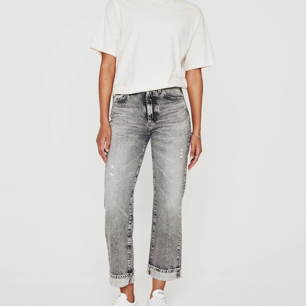 Ag Adriano Goldschmied Gray Washed Cropped Ankle Jeans